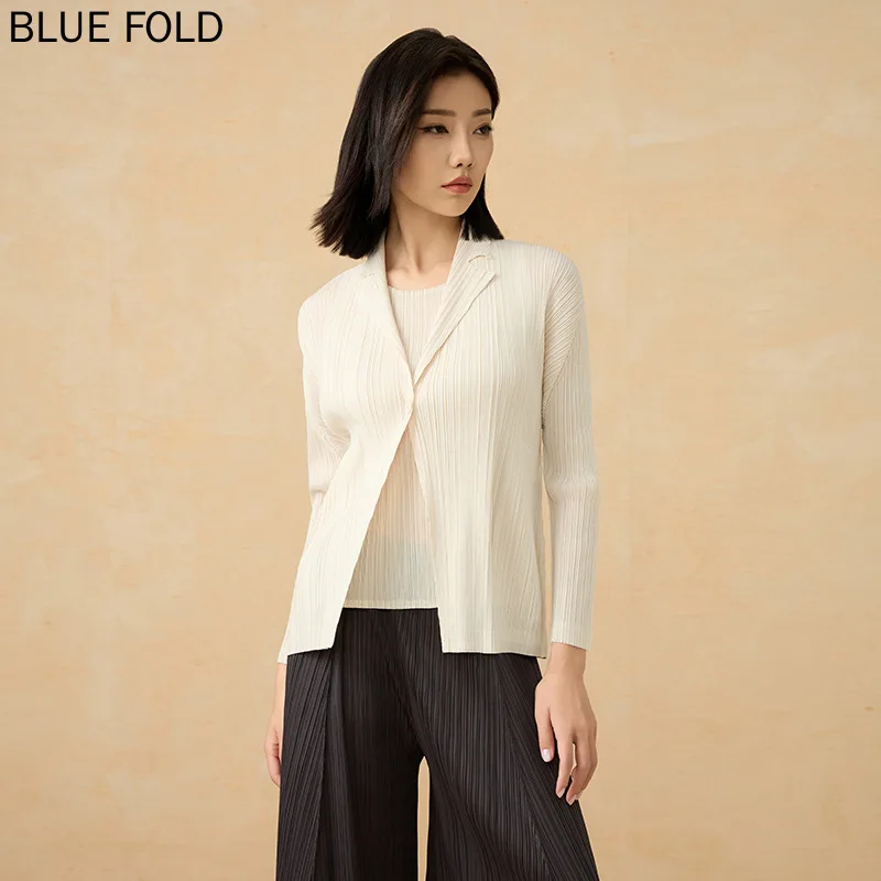 Miyake Long-sleeved Suit Jacket New Solid Color Loose Casual Commuting Pleated Tops for Women