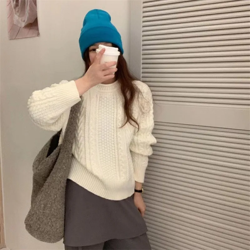 MsChuh All-match Loose Simple Style Sweater Comfortable Women's Jumper Pulls Femmes Pullover Commuting Daily Solid Color Mahua