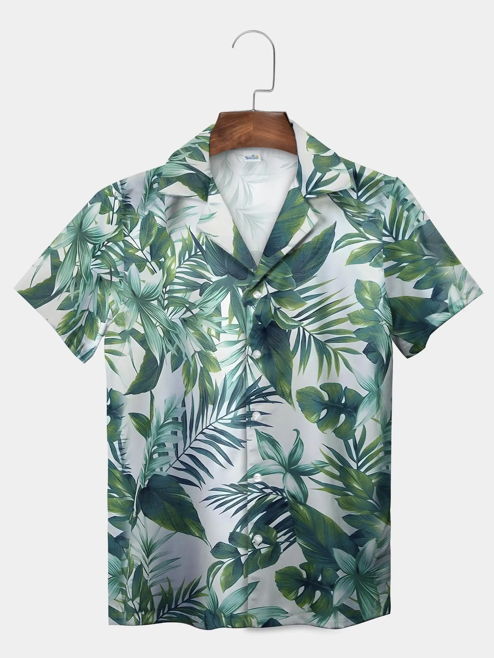하와이 남성 셔츠 레귤러 피트 남성 반팔 하와이 여름 새로운 열대 식물 잎 야자수 잎 캐주얼 셔츠