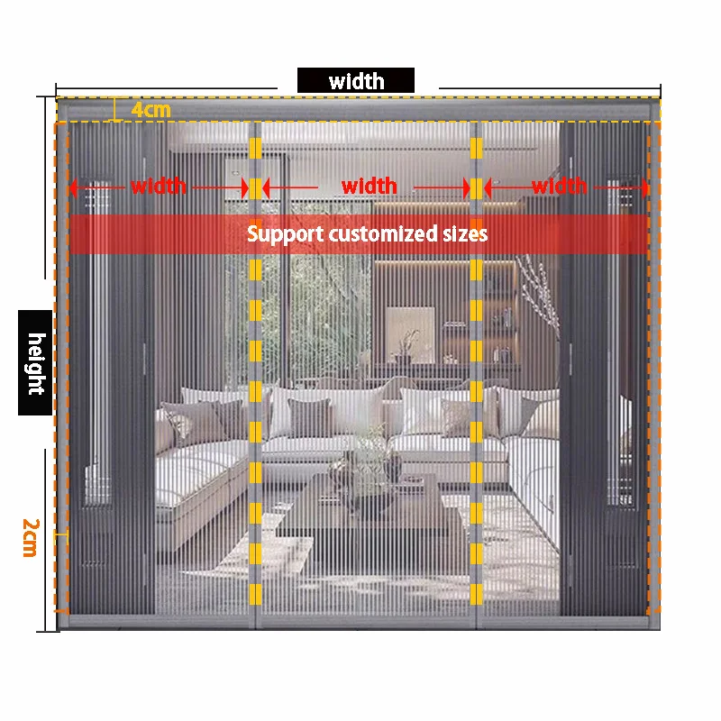 Diamond mesh magnetic door curtain, mosquito proof double opening door, self-adhesive fly and insect proof partition curtain