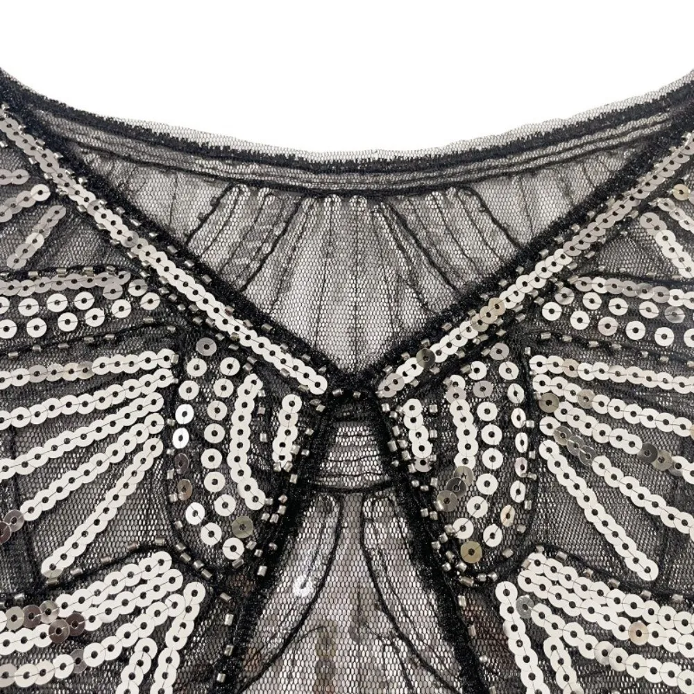 Shiny Ruffle Sequins Poncho Coat Mesh 1920s Theme Sequins Shawls Hollow Short Cape Flapper Shawl Ladies