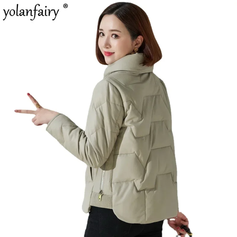 Real Leather Jacket Women Clothing Women's Leather Down Jackets Female Winter Puffer Korean Style Fashion Coat Outwear Chaqueta