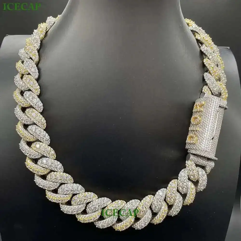 

New Style Two Tone Fashion Jewelry Iced Out Necklaces 925 Sterling Silver Hip Hop d Vvs Moissanite Cuban Link Chain for Men