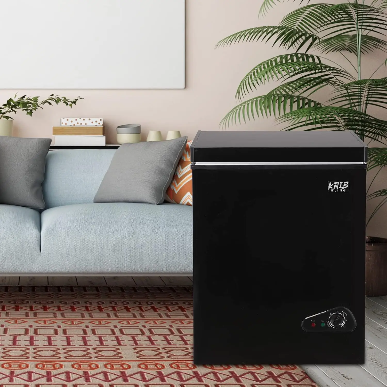 KRIB BLING 3.5 Cu.Ft Compact Chest Freezer with Removable Basket, Krib Bling Top Door Open Freestanding Deep Freezer with 7 Gear