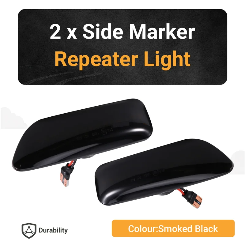 A03Z-For Volvo S80 XC90 XC70 V70 S60 2001-2009 2X LED Turn Signal Side Marker Light–Flowing Dynamic Design Smoked Black