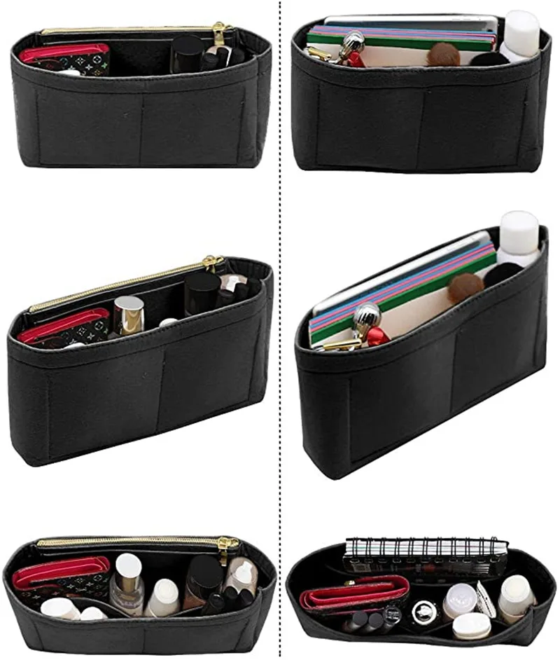 Make Up Organizer Felt Insert Bag Women Travel Inner Bag Organizer Zipper Purse Handbag Liner Cosmetic Storage Bags Inner Pocket