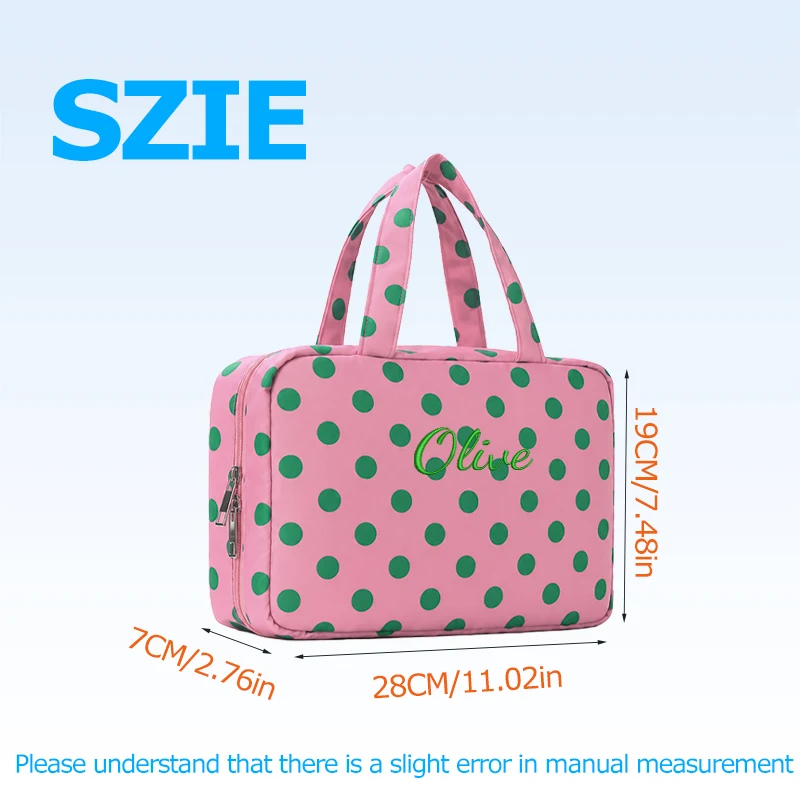 Customised Embroidery/Standard Style 2 Options, Personalized Polka Dot Foldable Handbag, Toiletry Bag, Makeup Bag Back-to-School