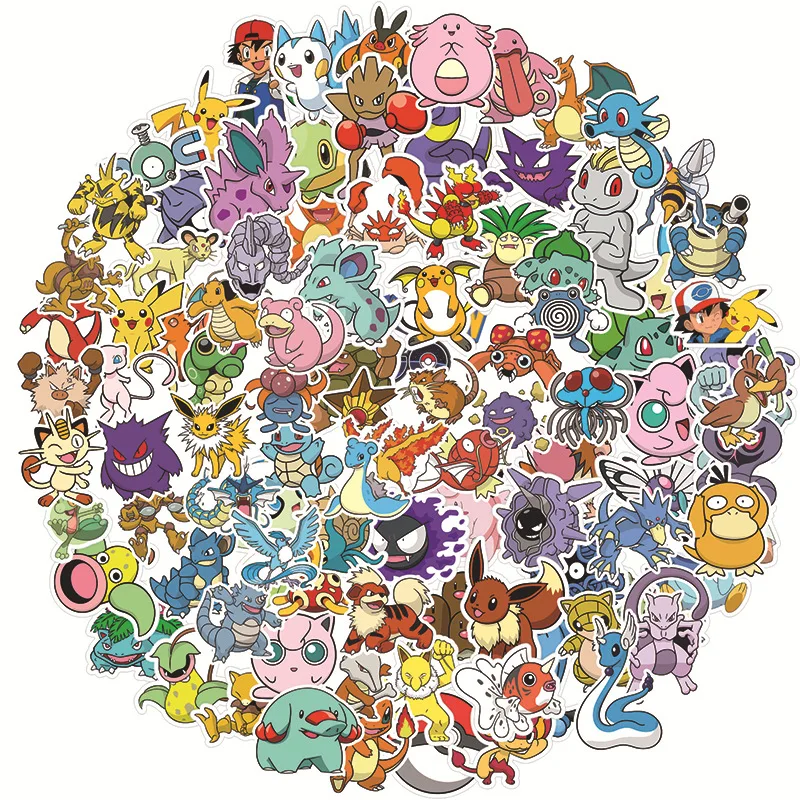 100Pcs Pokemon Waterproof Cartoon Anime Stickers for Laptop Luggage Guitar Skateboard Water Bottle DIY Decorative Decals