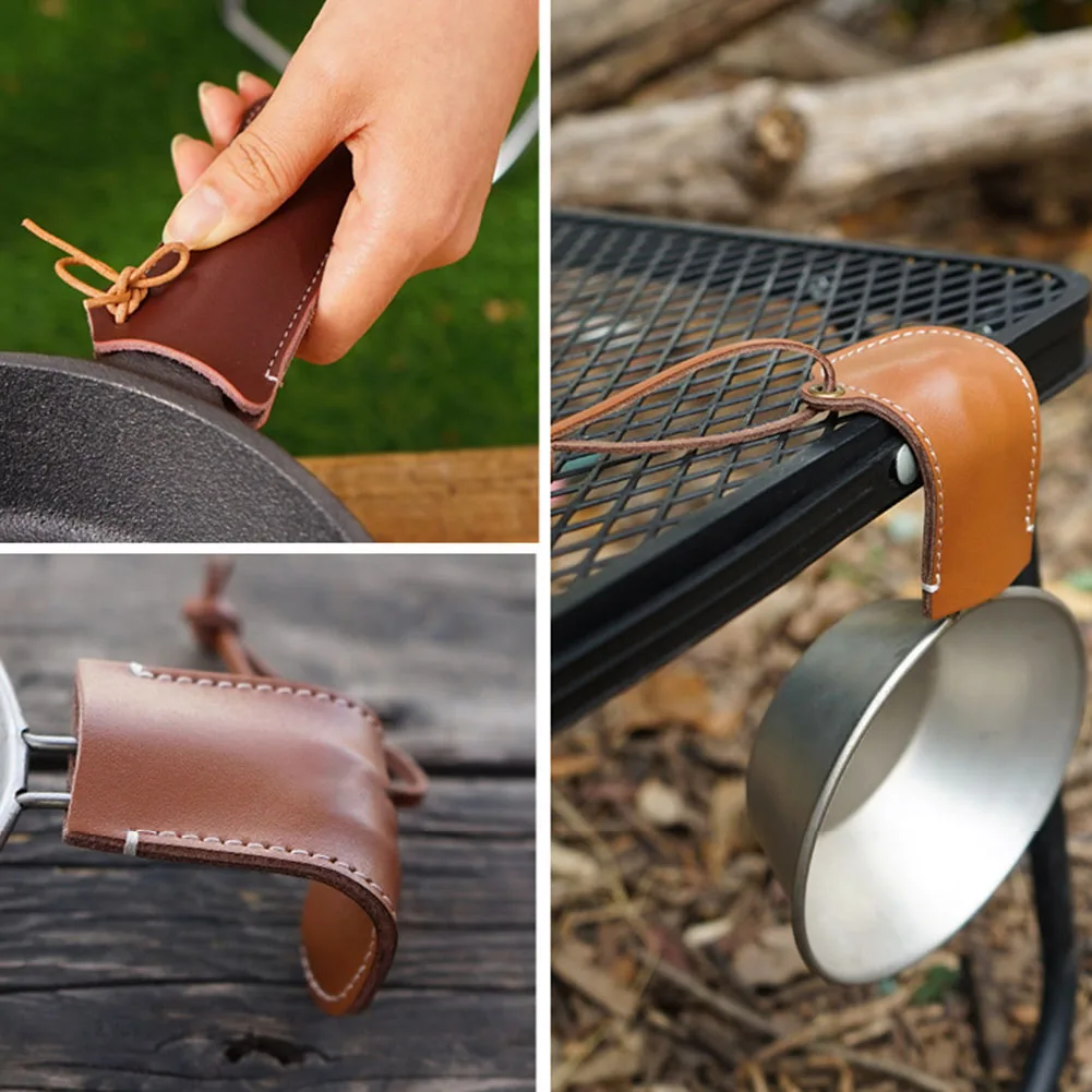 PU Leather Frying Pan Handle Lightweight Handle Protective Cover Wear-resistant Cover Anti Scald Protective Sleeve Outdoor Tools