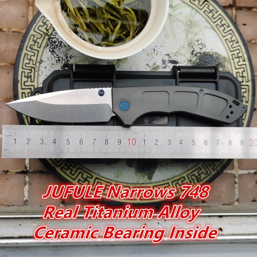 

JUFULE Narrows 748 Real Titanium Handle Ceramic Bearings Mark M390 Blade Tactical Pocket Camping Hunting EDC Tool Folding Knife