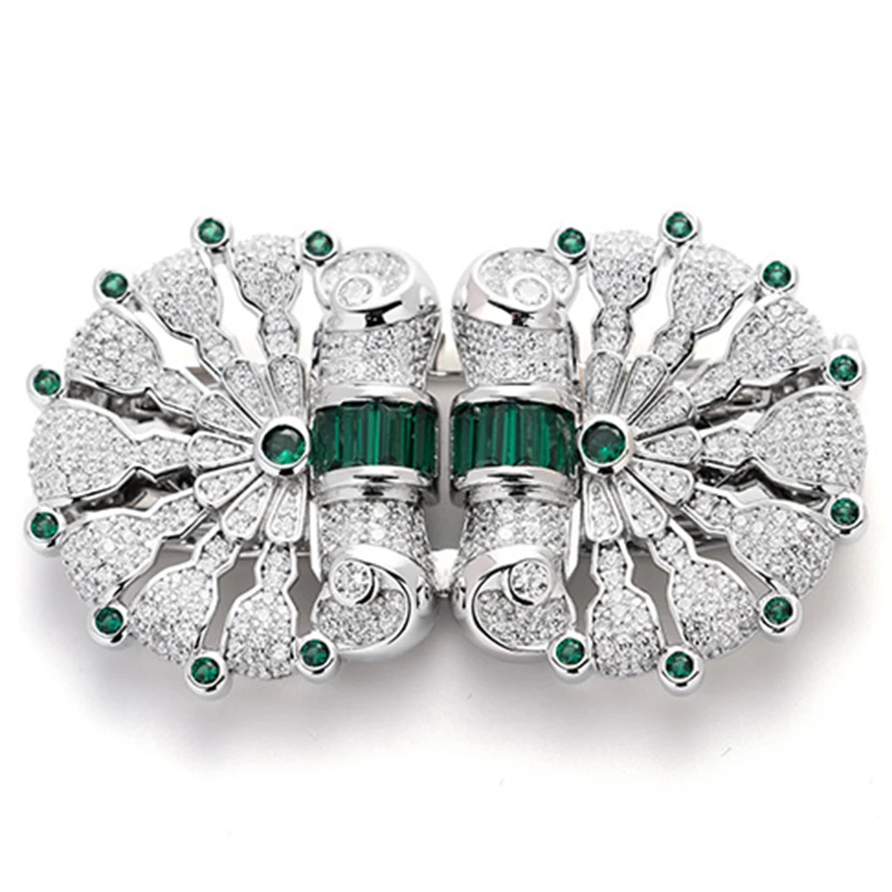 Wuiha Vintage 925 Sterling Sliver Emerald High Carbon Diamond Gemstone Brooch Brooches Collar Clip Corsage Cocktail Fine Jewelry