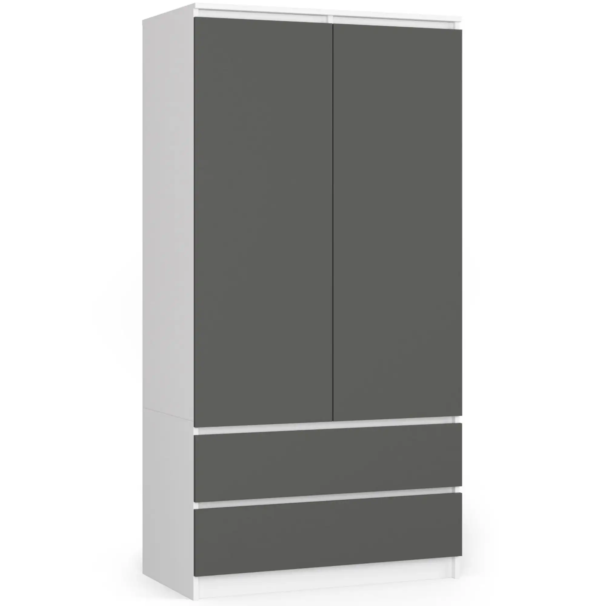 Meuble AKORD S90 Blanc 90 cm 2 Portes 2 Tiroirs Couleur Gris Graphite Mat 4 Étagères 90x51x180 cm