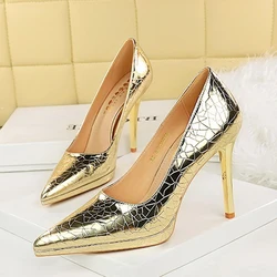 BIGTREE Spring Fashion Silver Gold Pointed Toe Woman Pumps Platform Thin Heels Party Ladies Shoes Zapatillas De Mujer