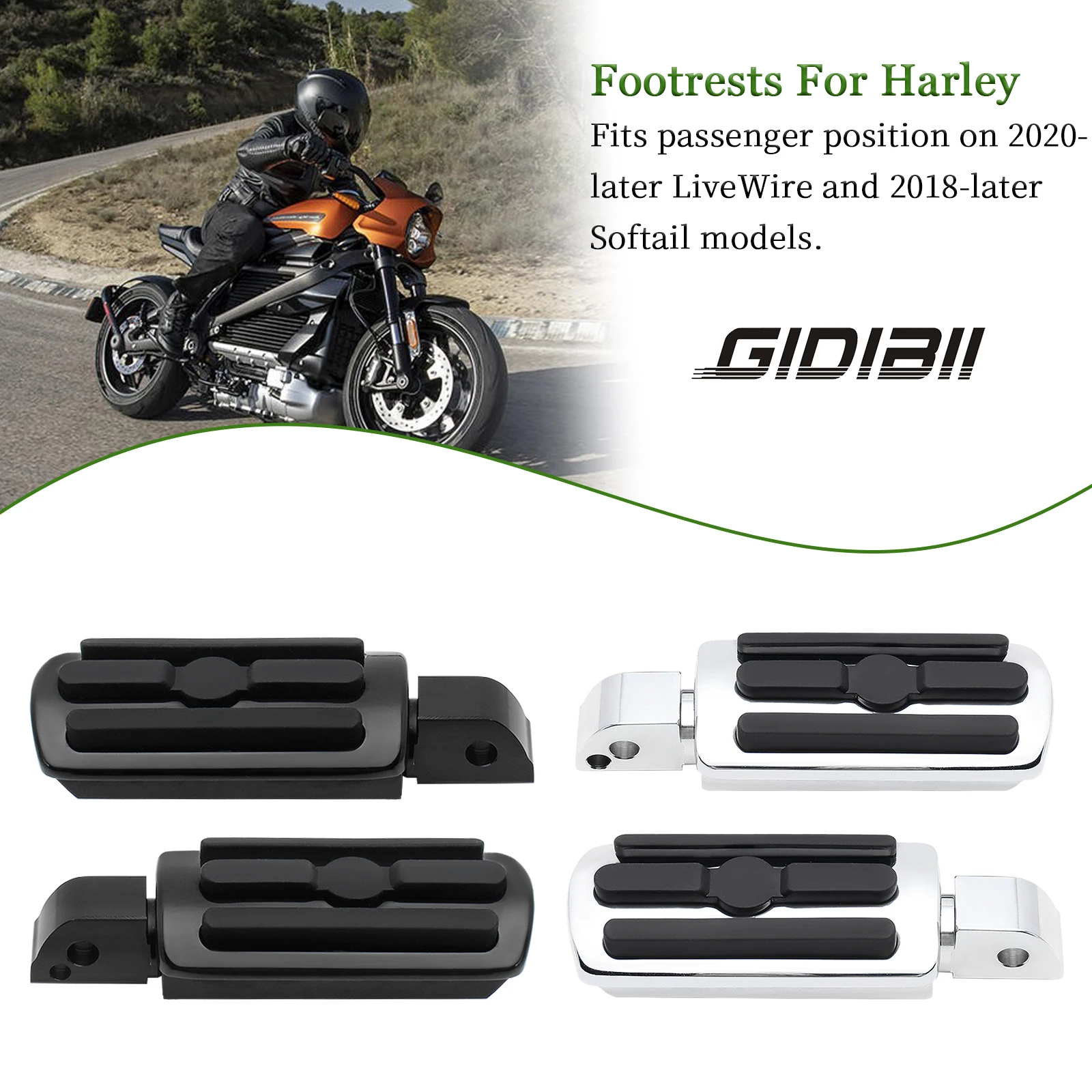 

1 Pair Aluminum Rear Passenger Foot Pegs W/Allen Keys For Harley 2020+ LiveWire & 2018- Softail Models