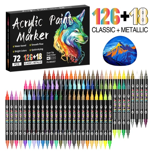 Rotuladores de pintura acrílica de 24/48/72/144 colores, puntas dobles de doble Color para pintura rupestre, lienzo, vidrio, cerámica, tela, plástico, pincel suave
