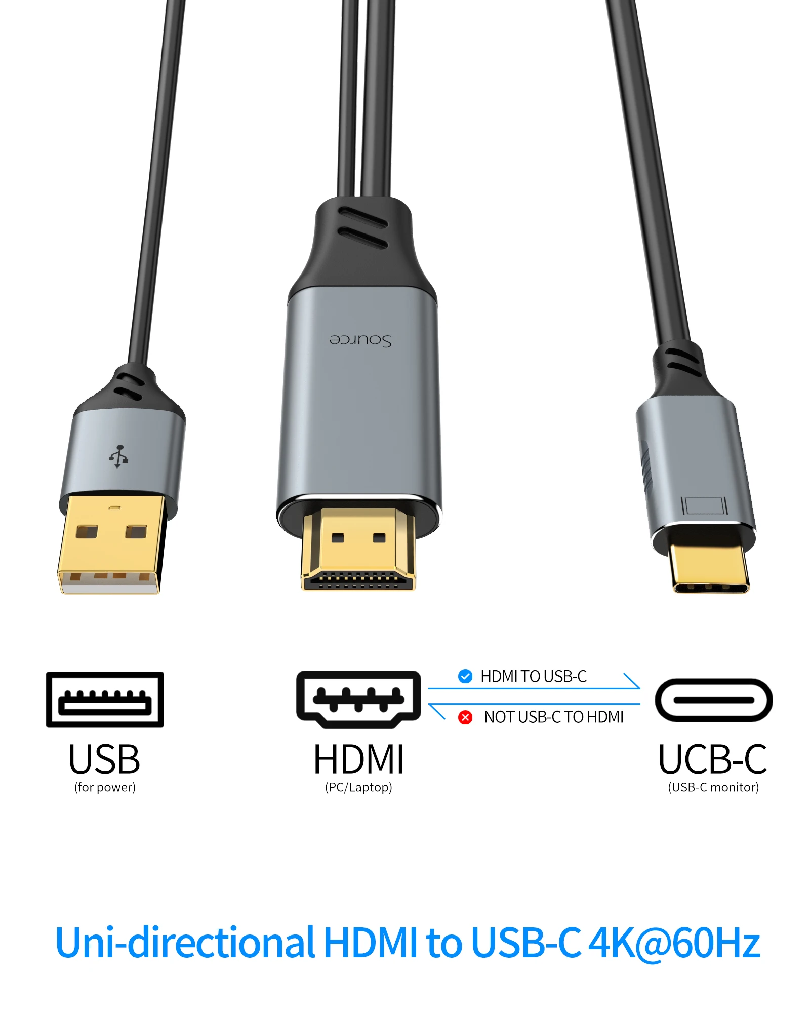 Fairikabe HDMI to USB C Cable 6.6Ft 4K 60Hz HDMI 2.0 To Usb C Adaptor Cable For Monitor PC PS5 Xbox  Steam Deck Dock Xreal Air