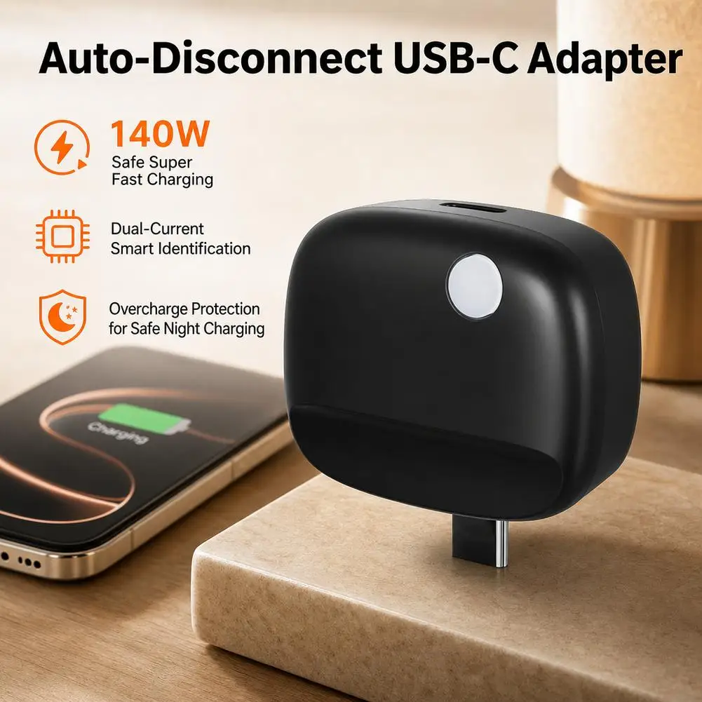 140W Intelligent Physical Power-Off Separator Type-C to Type-C Auto-Disconnect Adapter Overcharge Protection Charging Adapter