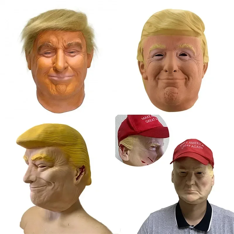 Trump Latex Mask Bleeding Ear Halloween Cosplay Full Face American Former President Head Cover Donald Trump Presidential Props