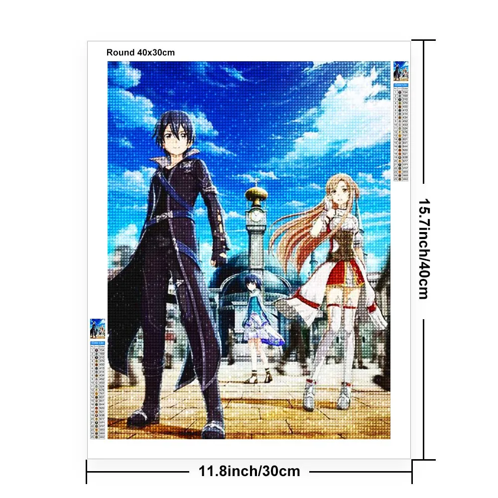 Sword Art Online Picture Japanese Anime Character Kirito Asuna 5D Diamond Painting Kit Mosaic Embroidery Room Decor Fan Gift view 2