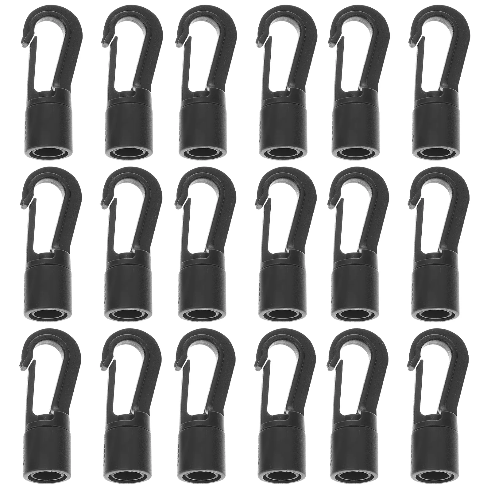 25 Pcs Elastic String Hook Bungee Cord Hooks Shocks for Tent Plastic Black Pp Terminal Ends