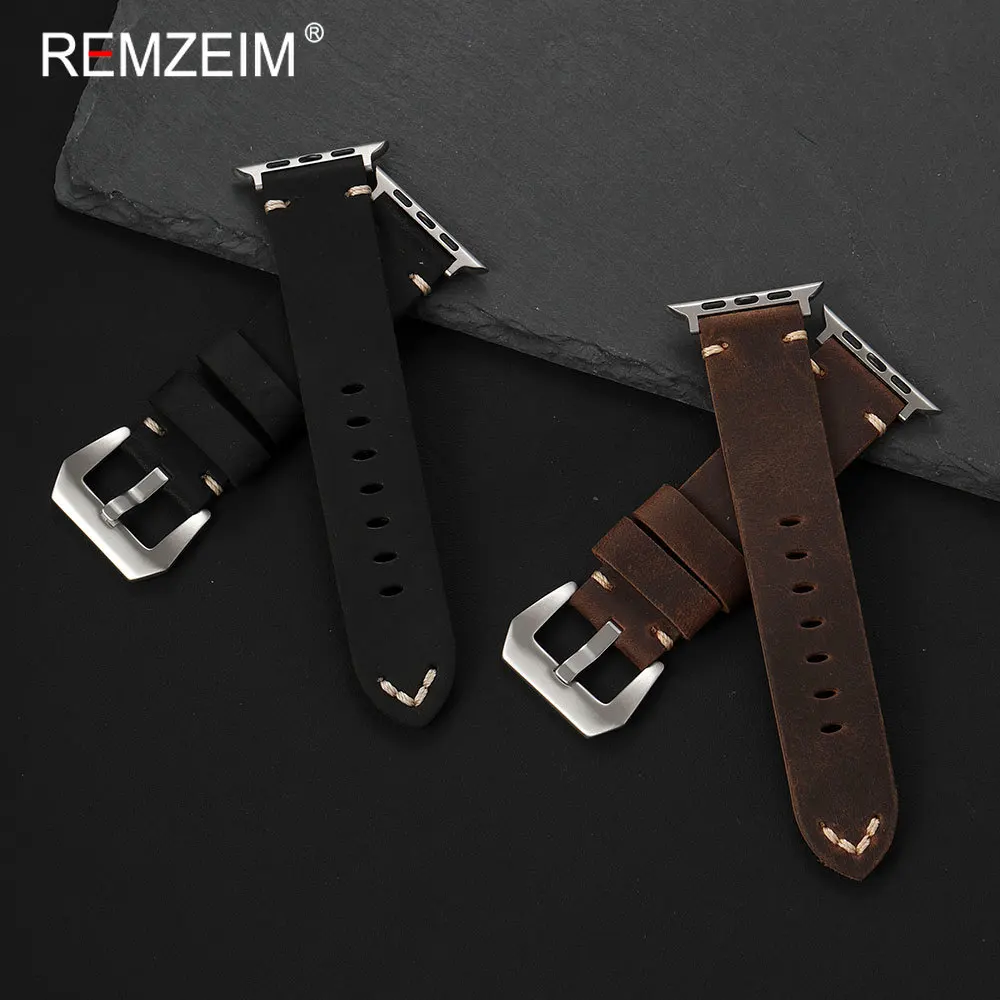 Extra dickes Crazy-Horse-Lederarmband für Apple Watch 1-11 Ultra SE, Uhrenarmband für iWatch 38-49mm, alle Größen