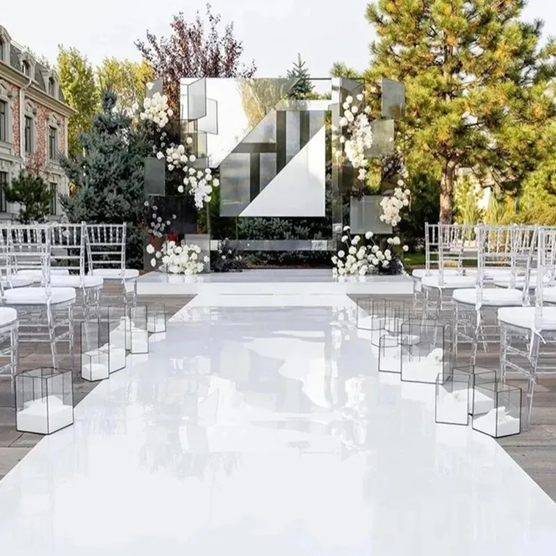 

White Mirrored Floor Wedding Aisle Runner Indoor Outdoor for Wedding Engagement Party Decorations 33ft Long 0.12mm Thickness