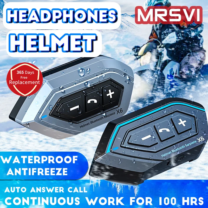 X6 Headset helm sepeda motor, Earphone Bluetooth Headset nirkabel panggilan bebas genggam Stereo Anti gangguan Kit tahan air