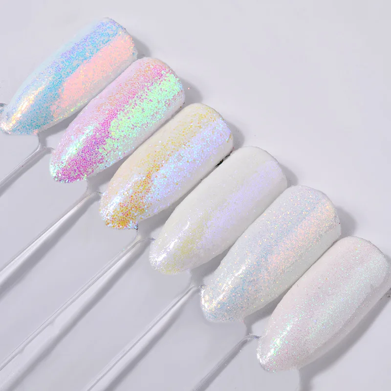 Paillettes holographiques blanches pour ongles, mélange de poudre Laser, poussière 3D, décoration pour Nail Art, 6 pièces/ensemble