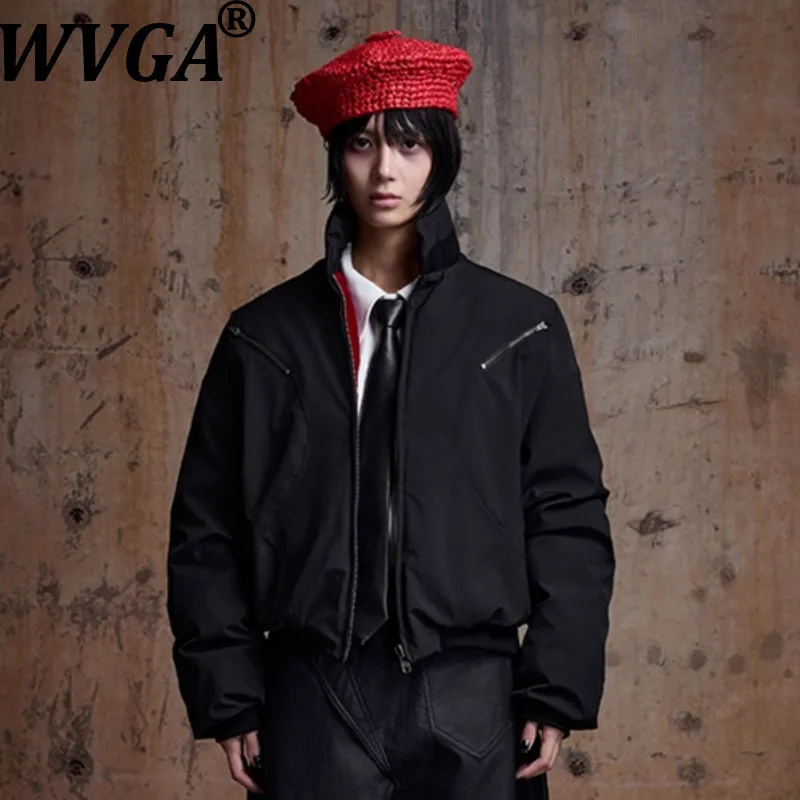 

WVGA Autumn Winter New Man Tide Stand Collar Long Sleeved Trendy Zippers Cotton Short Jackets Niche Chic Casual Coats Ins W14604