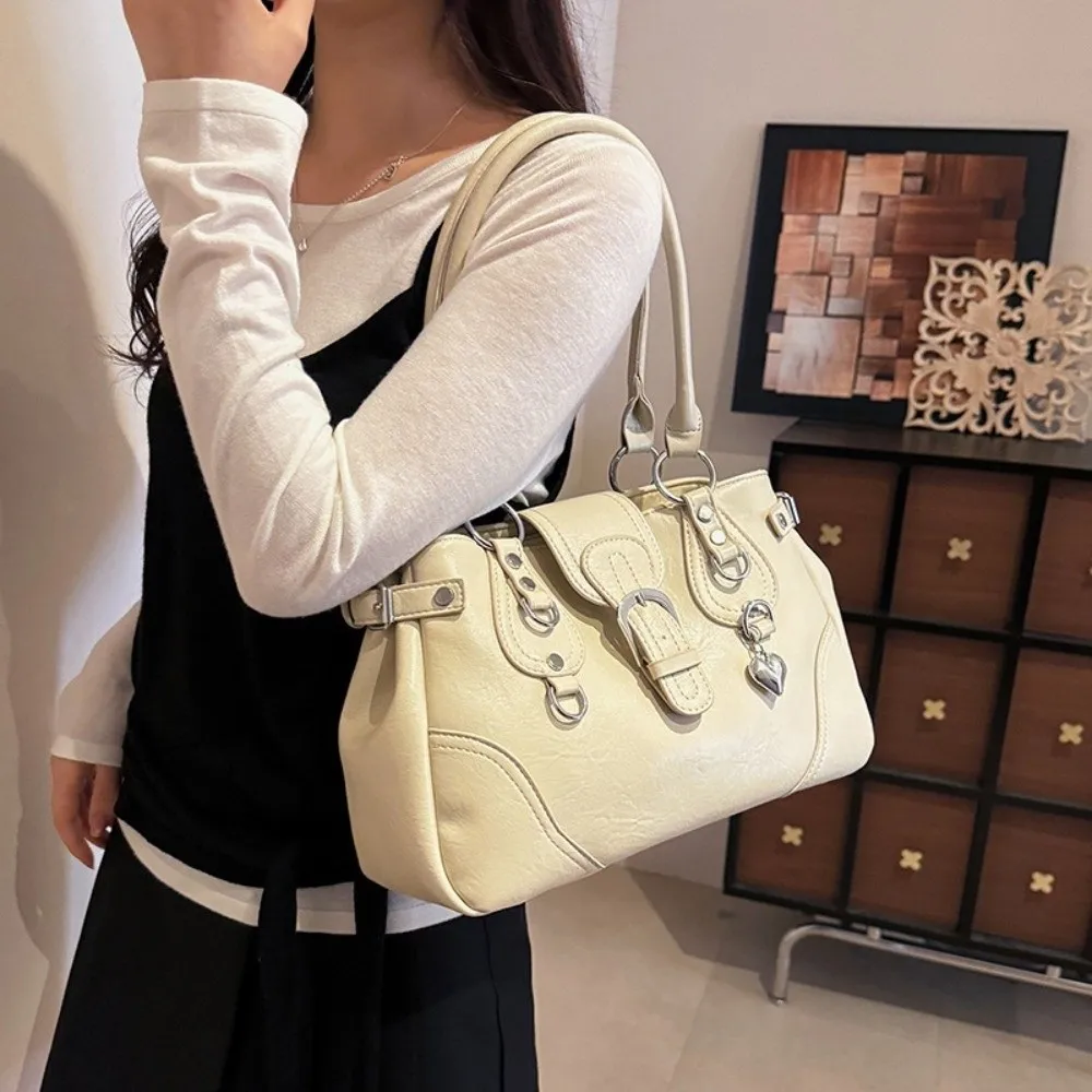 Y2K Aesthetic Women Underarm Bag Large Capacity Motorcycle Style Retro Shoulder Bag PU Leather Motorcycle Bag Women Daily Wear