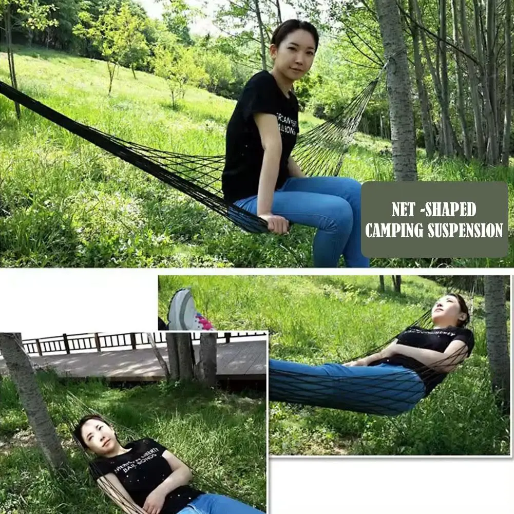 Nylon Rope Meshy Hammock for Outdoor Sleeping Net Bed with Rope Portable Camping Garden Beach Yard Travel Swing Hanging Bed