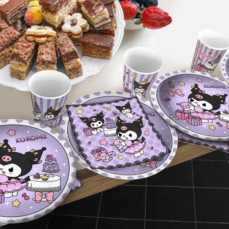 Sanrio Kuromi Festival Tema Toalhas de Mesa Descartáveis para Meninas, Layout de Aniversário Infantil, Decoração de Mesa de Festa, Kawaii