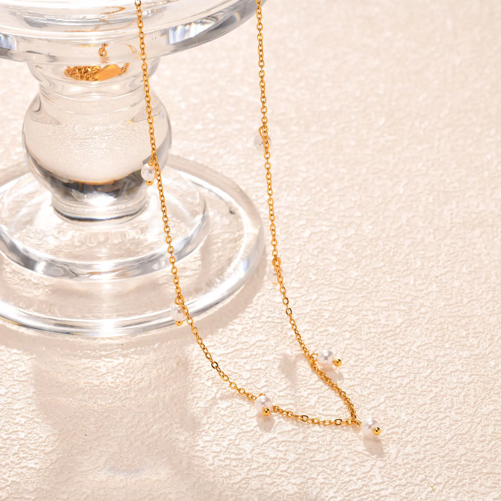 Pearl Choker Necklace for Women, 18K Gold Plated Stainless Steel Chain Necklace Adjustable, Everyday Jewelry Gift