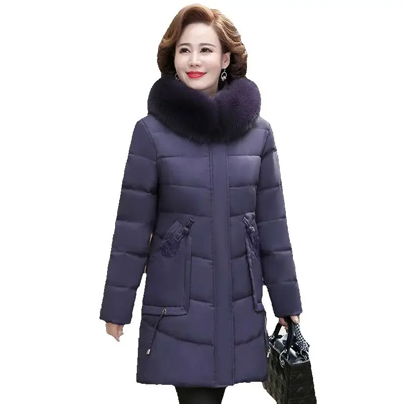 

Winter New Loose Thick Down Jackets Women Hooded White Duck Down Black Warm Coats Faux Fur Female Jacket X2