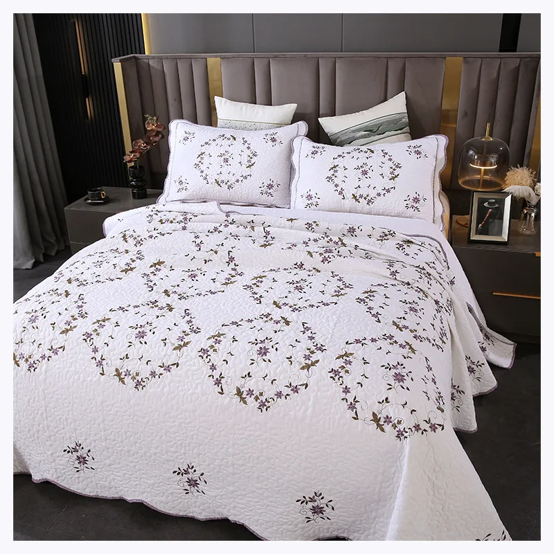 Fotografia 4: Conjunto de colcha de algodão bordado elegante, 3 peças, edredom leve de verão para cama chausub, colcha acolchoada, decoração de casa