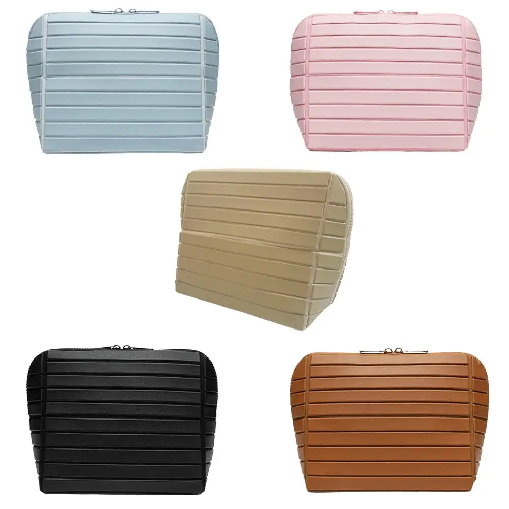 Striped PVC Storage Bag Stylish Large Capacity Cosmetic Bag With 3D Visual Effect Portable Travel Practical Makeup Bag Daily Use