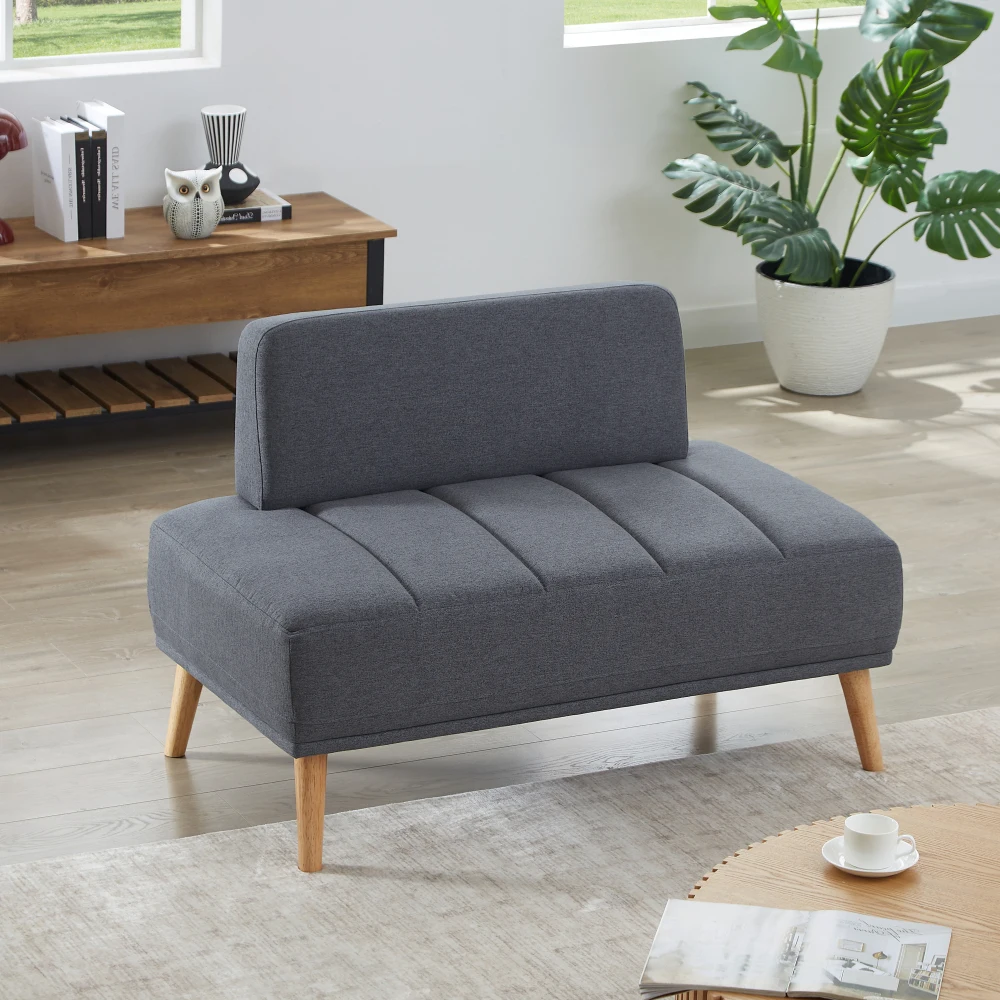 45 Inch Wide Modern Bed End Bench, Cotton Linen Fabric Upholstered Loveseat Bench Entry Footstool Stool Chair Stool