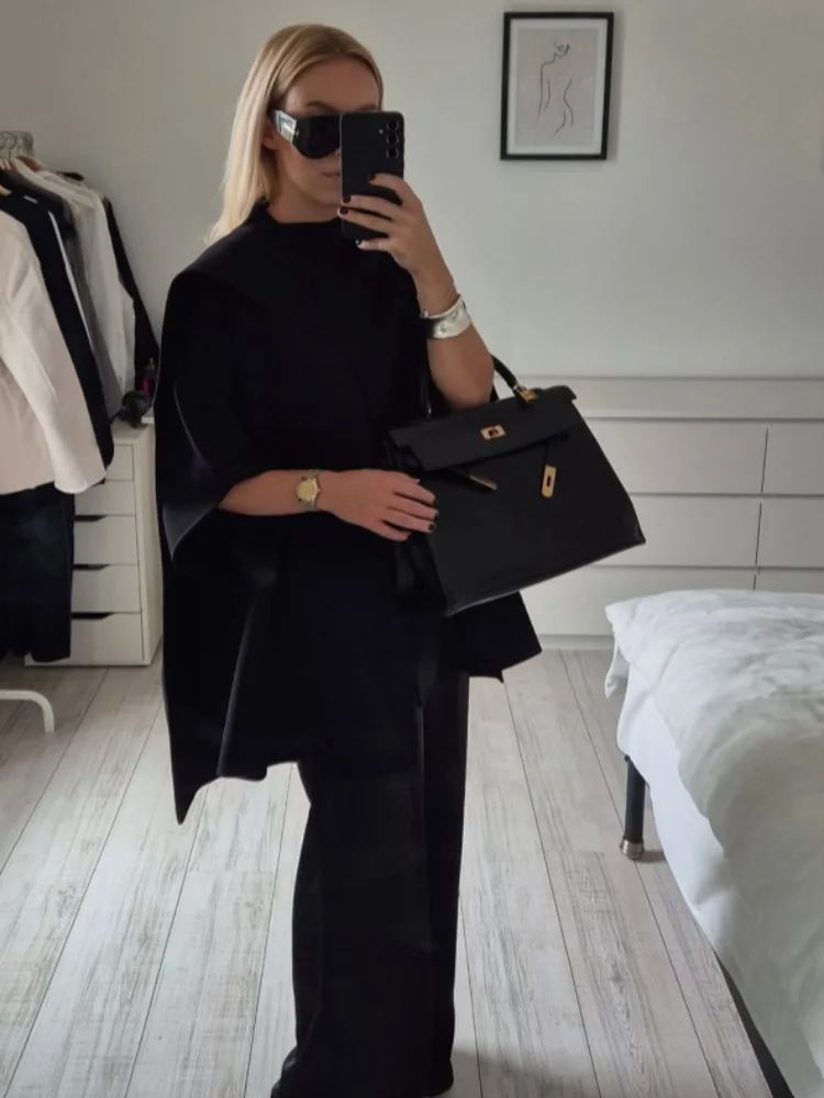 

Элегантная шерстяная куртка с шалью и шарфом, женские однотонные свободные куртки с длинными рукавами и круглым вырезом на пуговицах, модная осенняя универсальная верхняя одежда 2025 г.