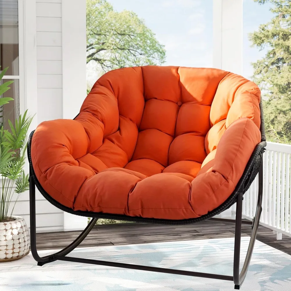 كرسي هزاز كبير الحجم على شكل بيضة مع وسادة وإطار للاستخدام الداخلي والخارجي #4