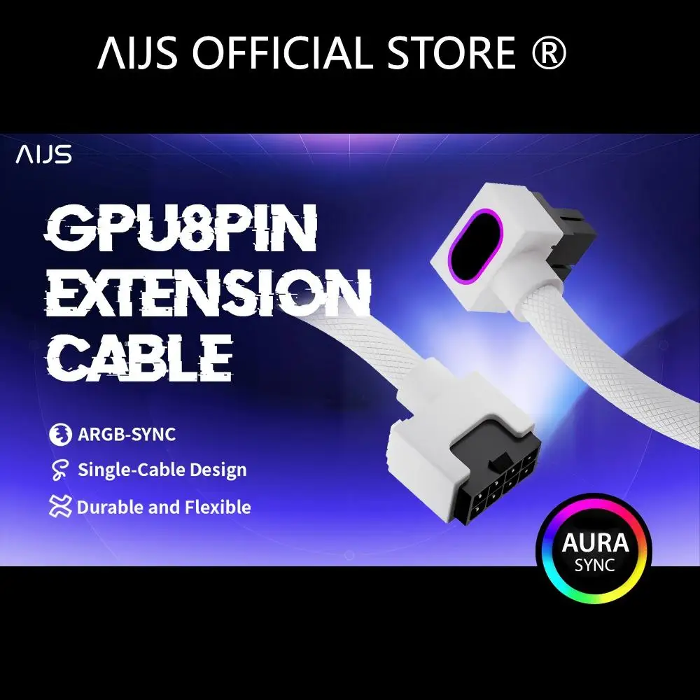 

AIJS GPU8pin Extension Cable ARGB Light with 5V 3Pin,18AWG 90° Right-Angle Design Male-to-Female Graphics Card Extension Cable
