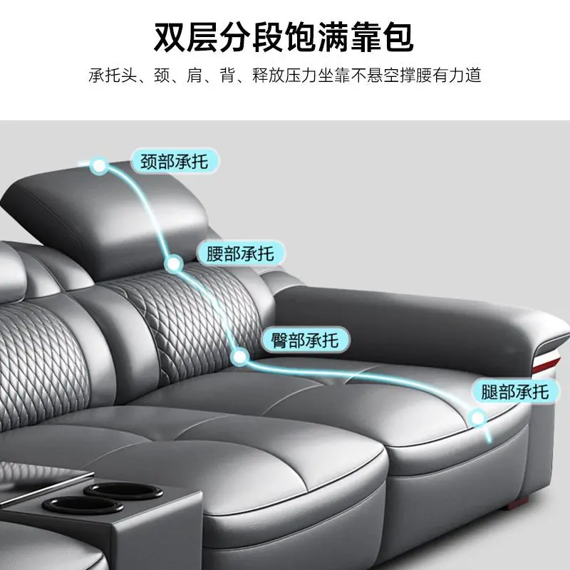 Leather first layer cowhide modern simple  living room leather art multi-functional advanced wood