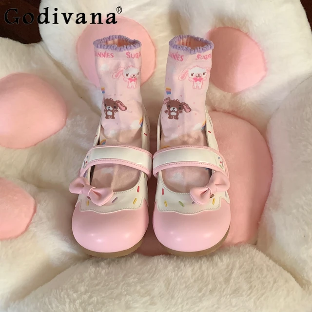 Śliczne słodkie płaskie buty letnie obcasy Mary Jane buty z okrągłą główką dla kobiet na co dzień czółenka na grubym obcasie