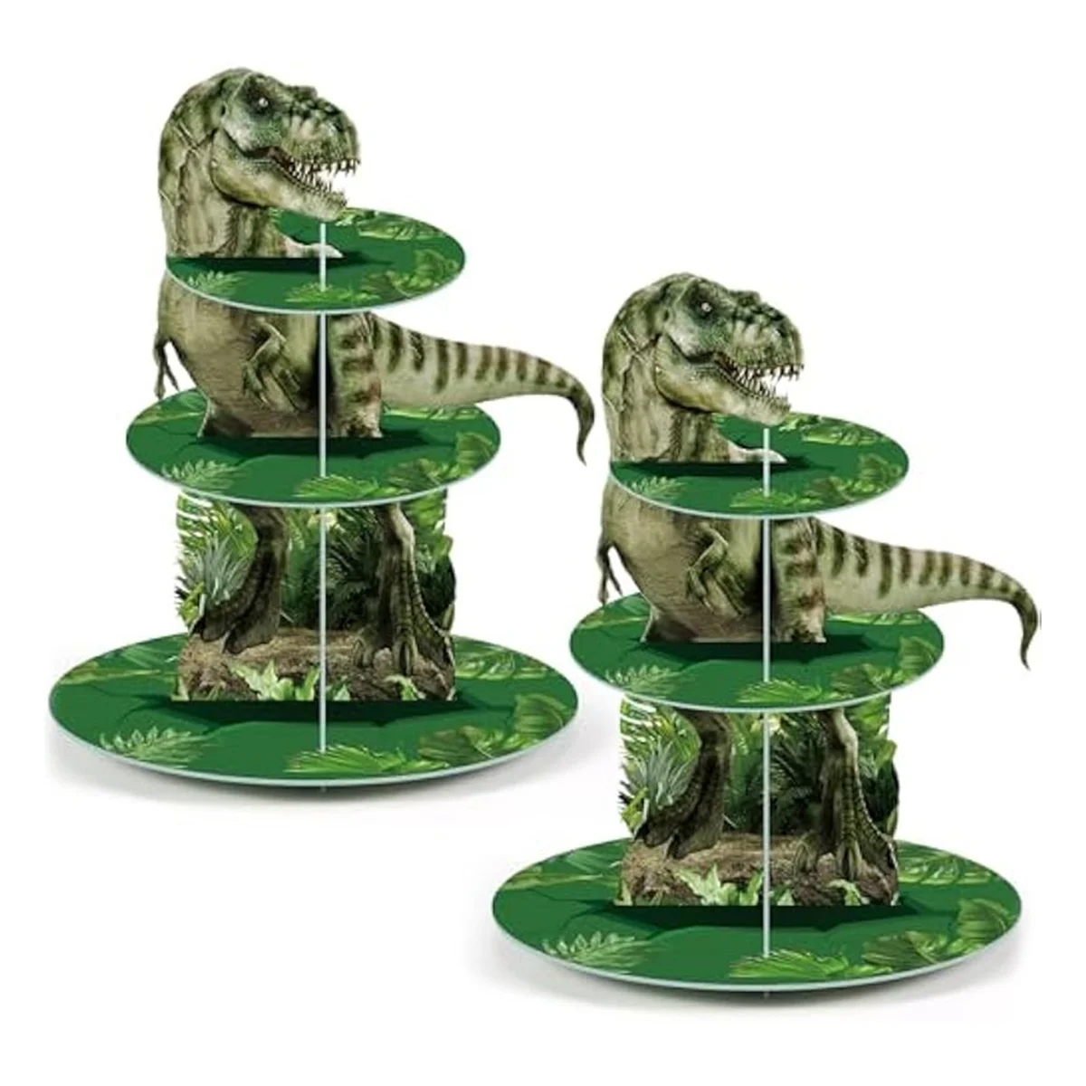 2Pcs 3 Tier Cupcake Stand Party Decorations Dinosaur Theme Cupcake Holder Decorations Dinosaur Dessert Tower for Kids