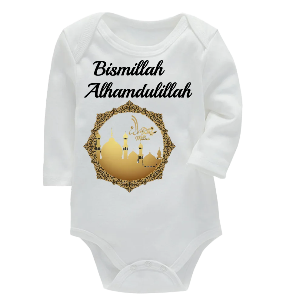 무슬림 신생아 남아 여아 원피스 바지 부드러운 긴팔 원피스 수트 삼각형 크롤링 바지 캐주얼 베이비