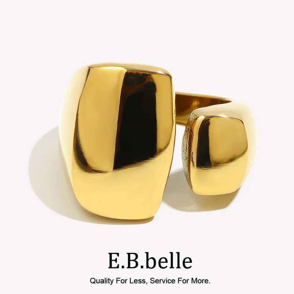E.B.belle Chunky Street Style Geometric Open Size Stainless Steel Index Finger Rings For Women Glossy Large Party Cocktail Ring