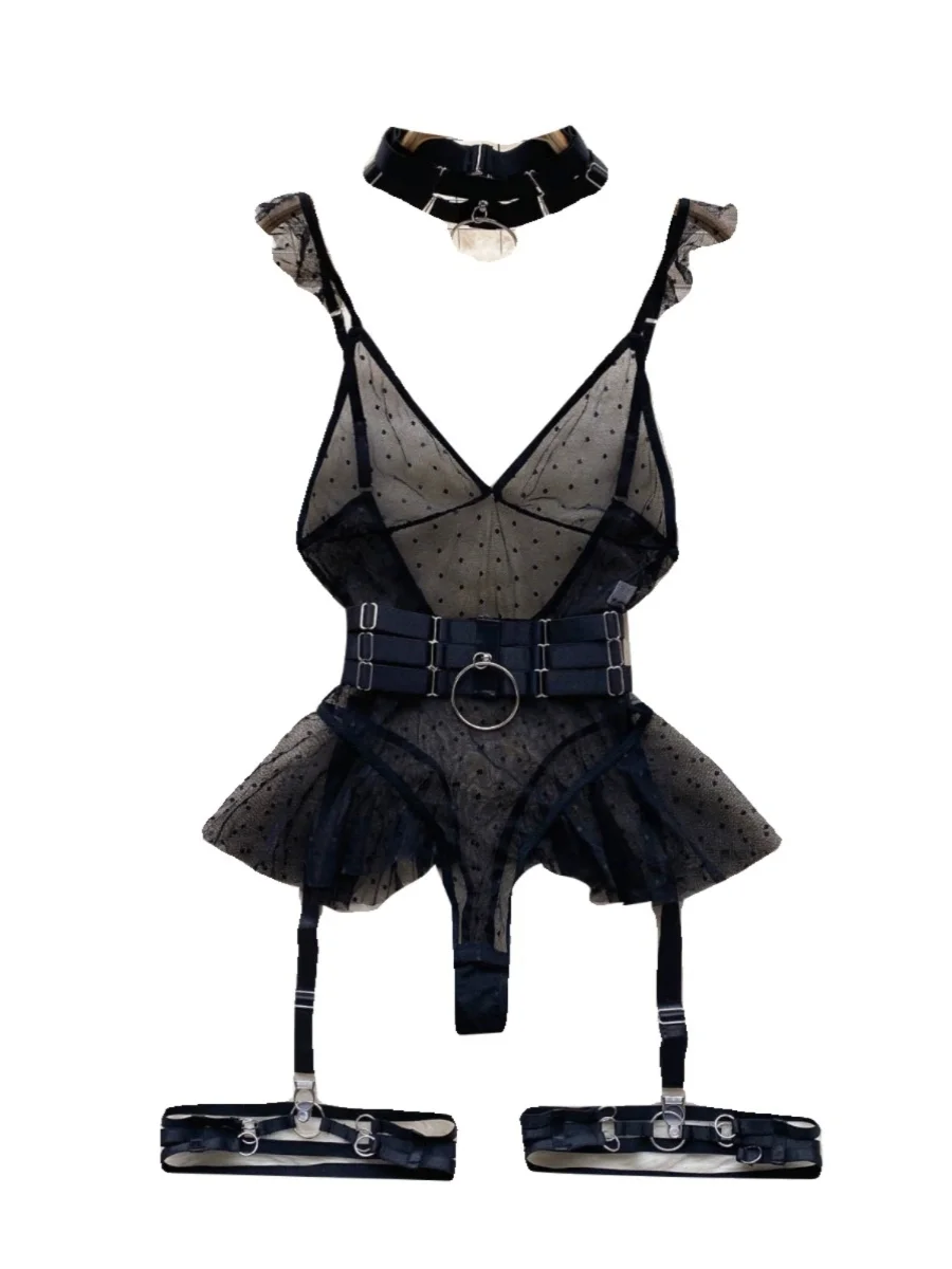 بدلة قماشة ضيقة من قماش الكشكشة الخصر ، رباط شبكي سفلي ، رقبة حرف V ، بلوزة نسائية مثيرة ، بدلة عصرية ، 1: