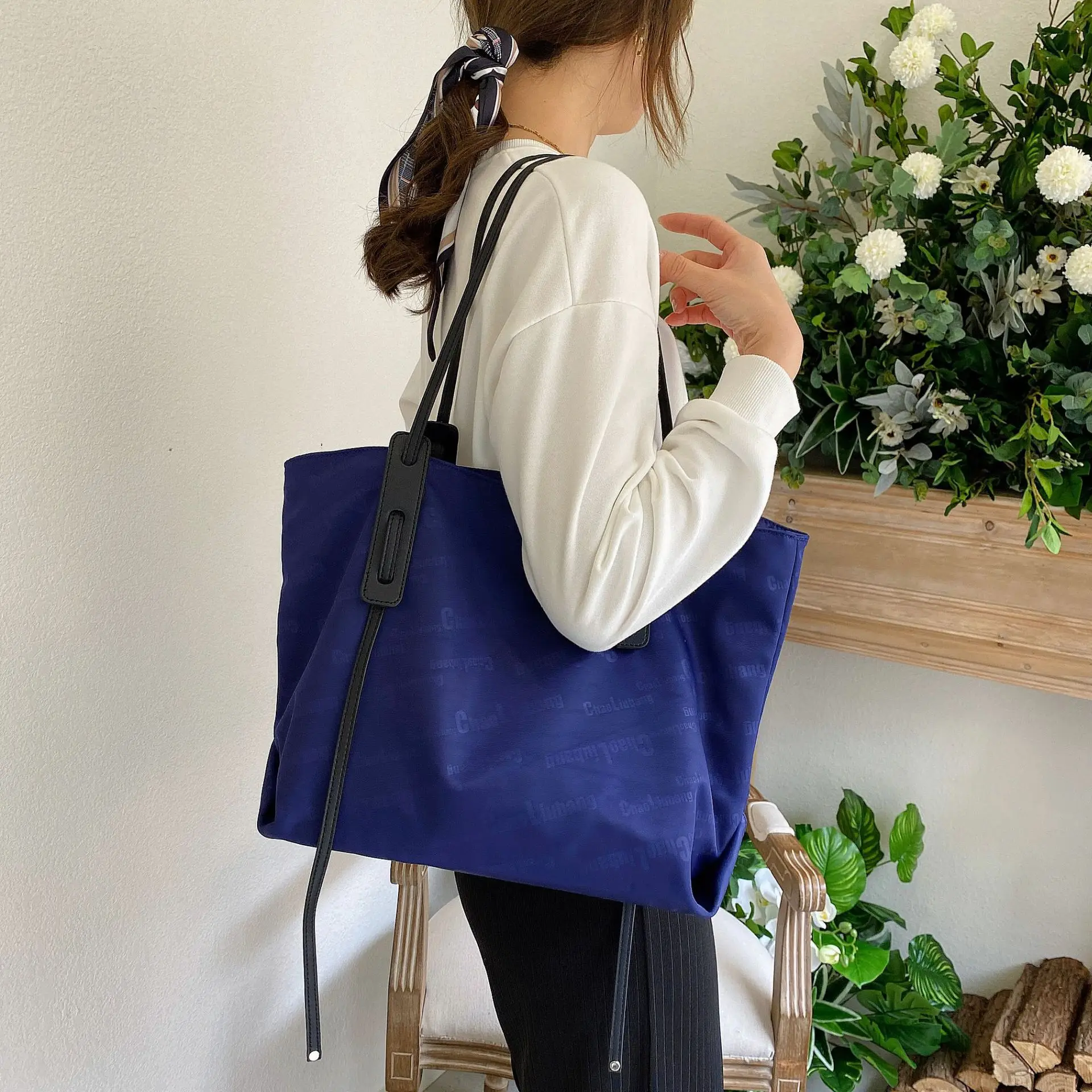 2024 Women Handbag Lady Canvas Shoulder Bags Words Print Female Shoulder Bag New Fashion Ladies Shopping Bags