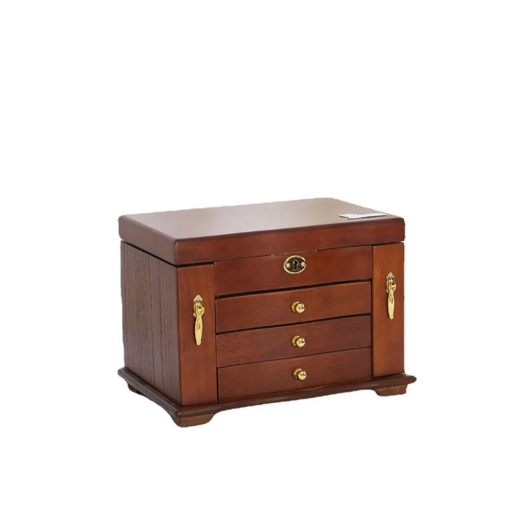 صندوق مجوهرات من الخشب الصلب مع قفل صندوق مجوهرات بباب مزدوج #3