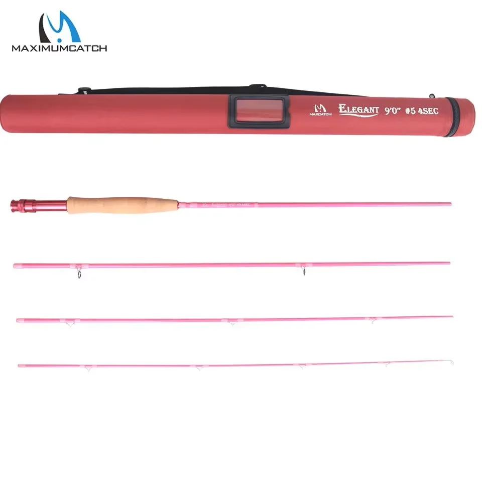 MAXIMUMCATCH 6.5/9ft 2/5WT Elegant Women's Fly Rod 4/8-Piece 30T Carbon Medium-Fast Action Pink Fly Fishing Rod