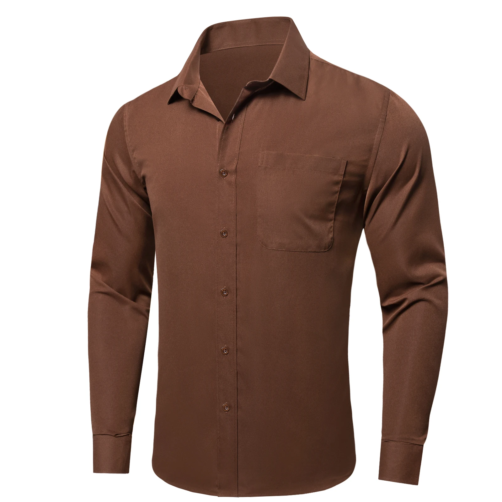 Hi-Tie Formal Blue Rose Brown Coffee Mens Shirts Long Sleeve Solid Clean Dress Shirt Blouse for Male Wedding Gift Office Work